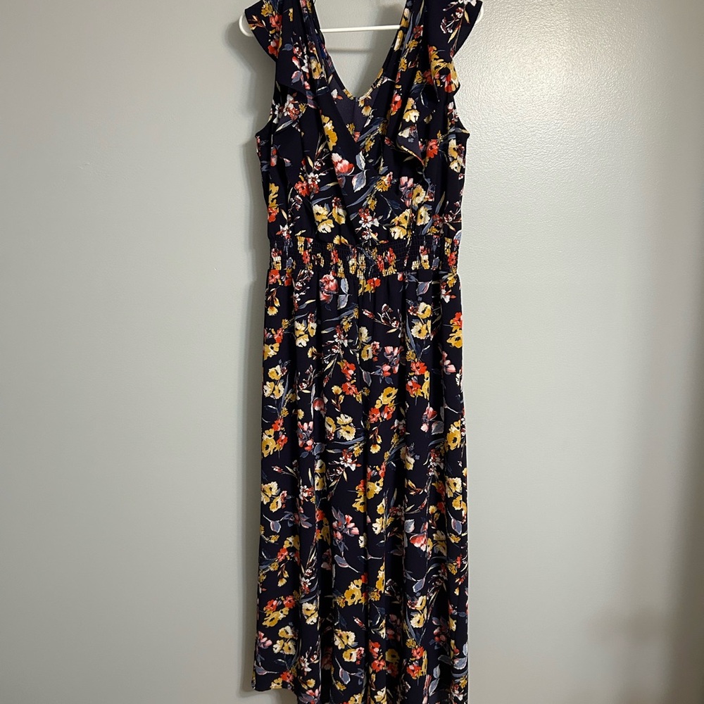Floral Sleeveless Dress - Black and Yellow
